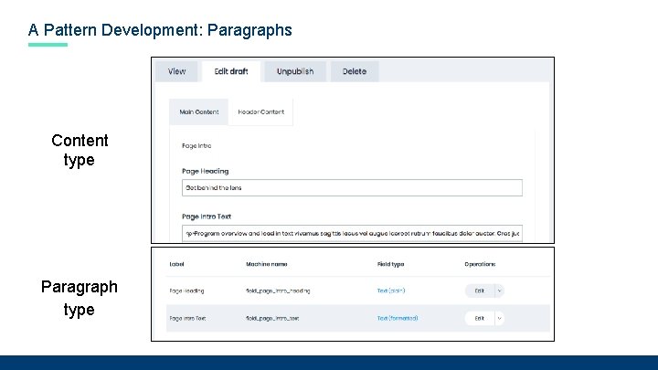A Pattern Development: Paragraphs Content type Paragraph type 