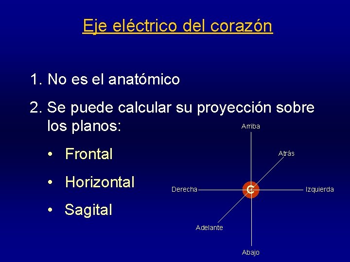 Eje eléctrico del corazón 1. No es el anatómico 2. Se puede calcular su