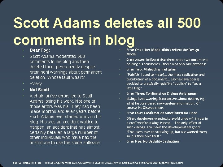 Scott Adams deletes all 500 comments in blog Dear Tog: Scott Adams moderated 500