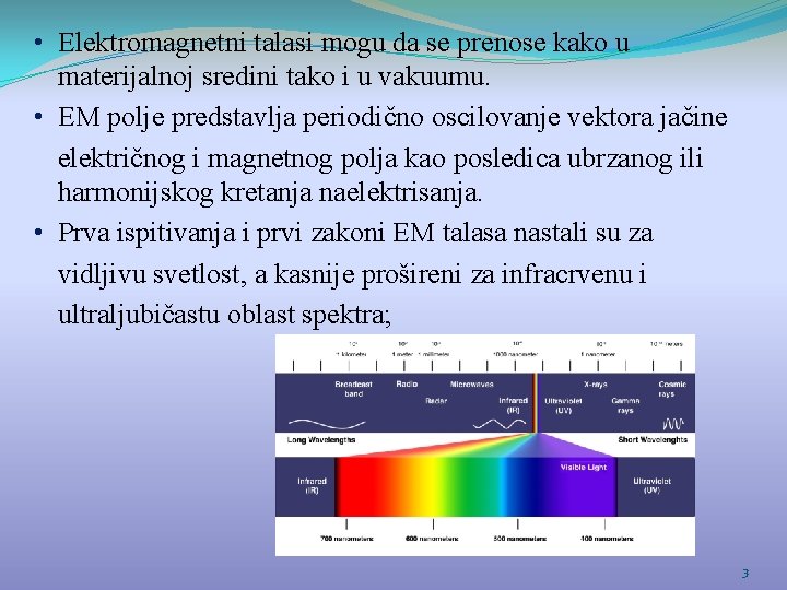  • Elektromagnetni talasi mogu da se prenose kako u materijalnoj sredini tako i