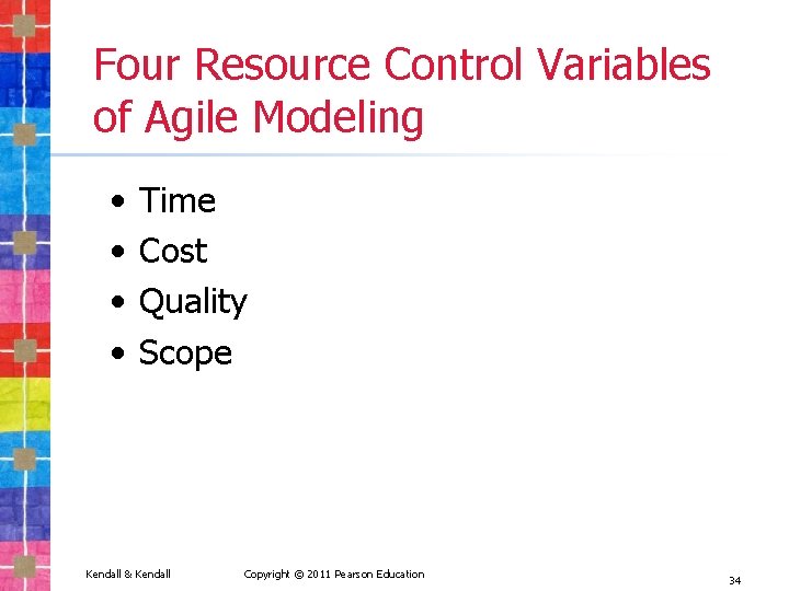 Four Resource Control Variables of Agile Modeling • • Time Cost Quality Scope Kendall