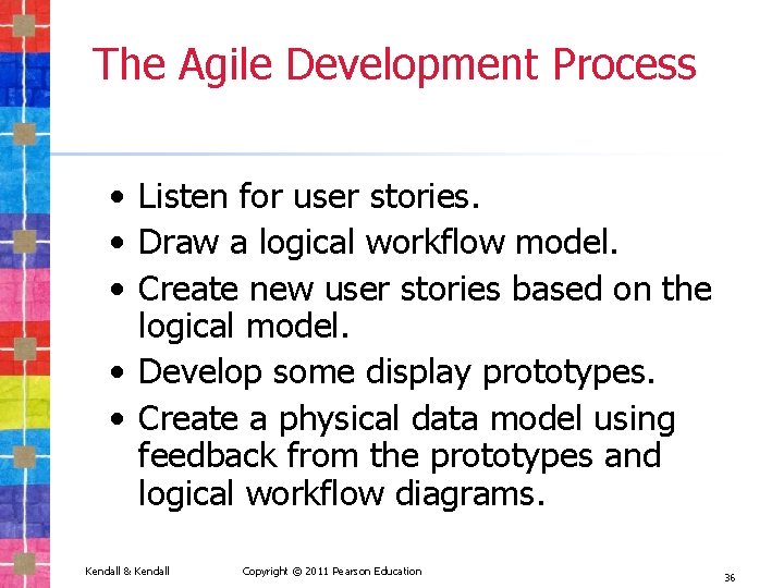 The Agile Development Process • Listen for user stories. • Draw a logical workflow
