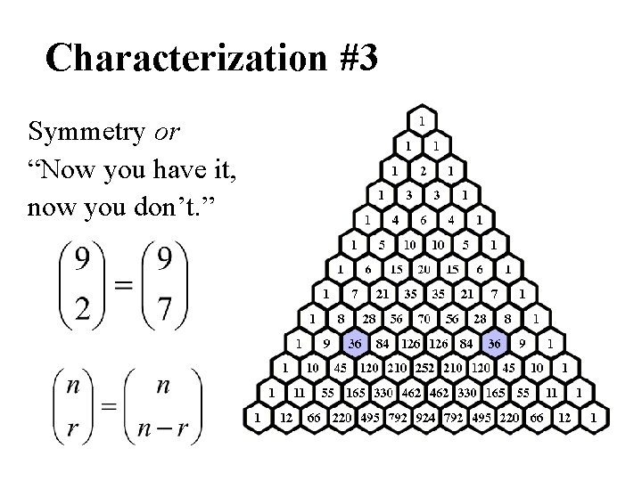 Characterization #3 Symmetry or “Now you have it, now you don’t. ” 