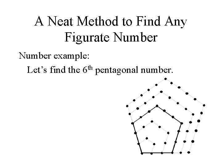 A Neat Method to Find Any Figurate Number example: Let’s find the 6 th