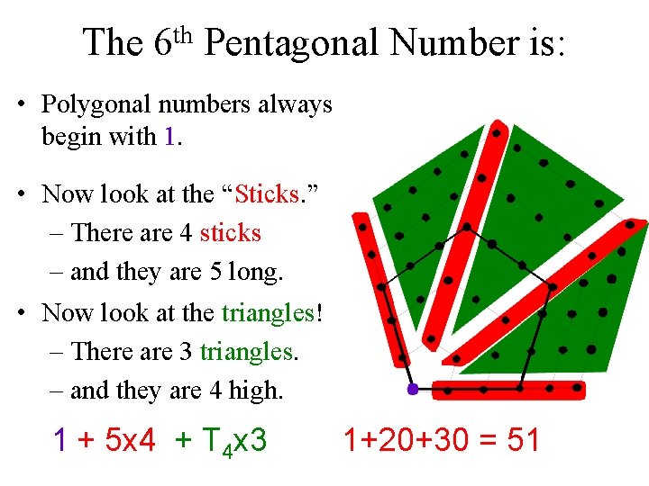 The th 6 Pentagonal Number is: • Polygonal numbers always begin with 1. •