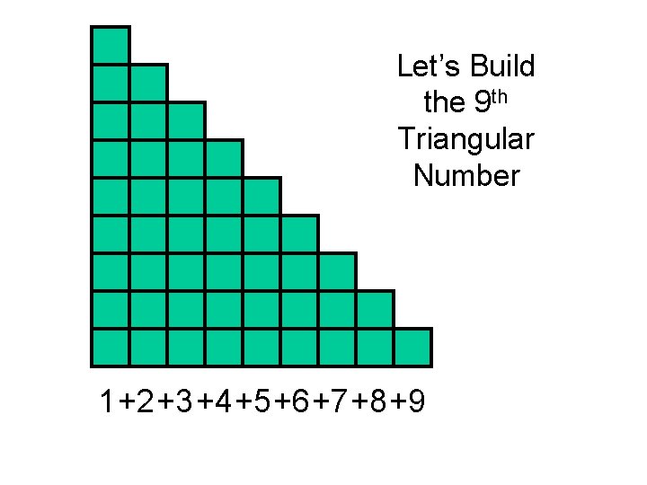 Let’s Build the 9 th Triangular Number 1+2 +3 +4 +5 +6 +7 +8