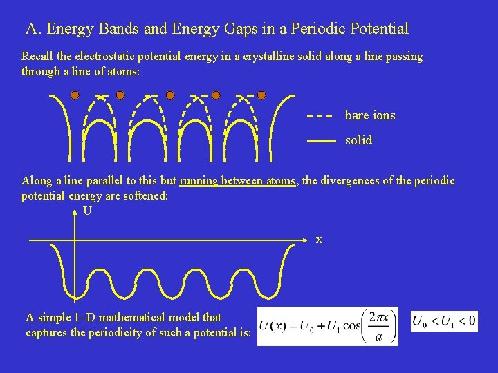 A. Energy Bands and Energy Gaps in a Periodic Potential Recall the electrostatic potential A. Energy Bands and Energy Gaps in a Periodic Potential Recall the electrostatic potential