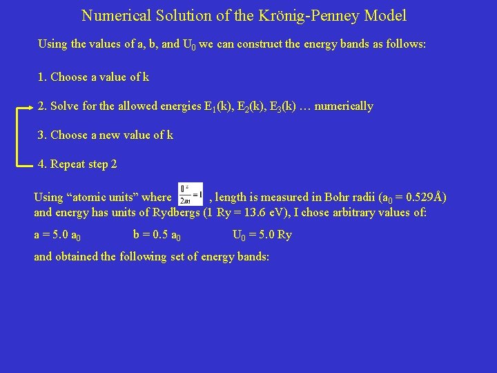 Numerical Solution of the Krönig-Penney Model Using the values of a, b, and U Numerical Solution of the Krönig-Penney Model Using the values of a, b, and U