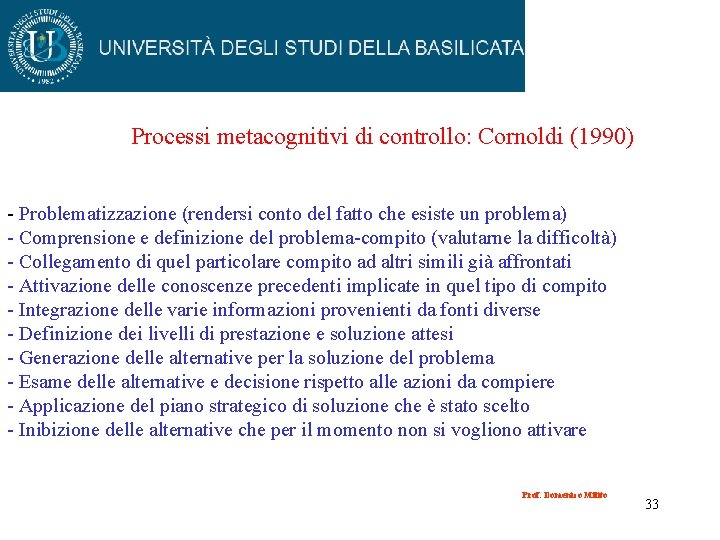 Processi metacognitivi di controllo: Cornoldi (1990) - Problematizzazione (rendersi conto del fatto che esiste