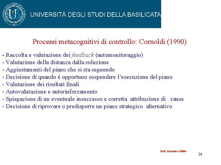 Processi metacognitivi di controllo: Cornoldi (1990) - Raccolta e valutazione dei feedback (automonitoraggio) -