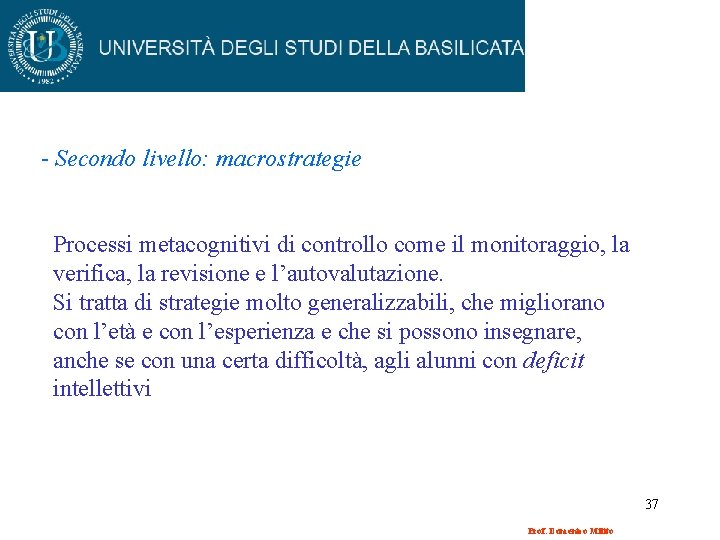 - Secondo livello: macrostrategie Processi metacognitivi di controllo come il monitoraggio, la verifica, la