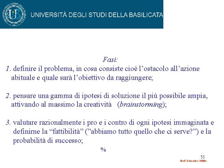 Fasi: 1. definire il problema, in cosa consiste cioè l’ostacolo all’azione abituale e quale