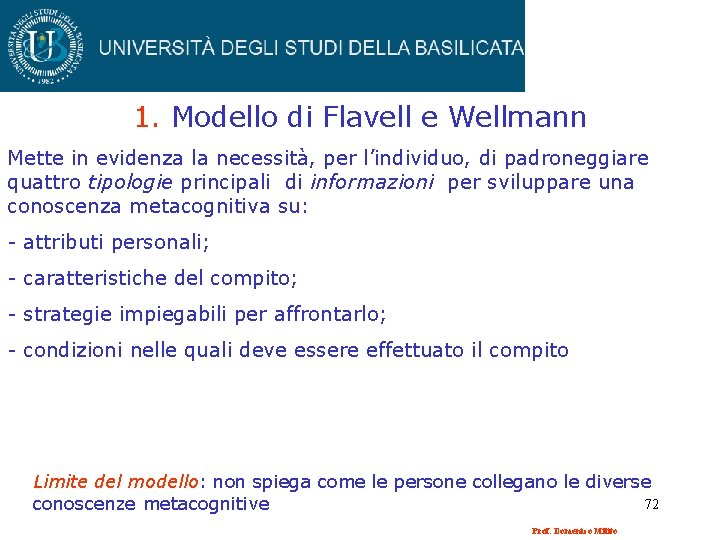 1. Modello di Flavell e Wellmann Mette in evidenza la necessità, per l’individuo, di