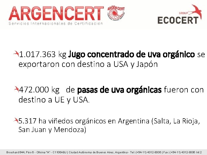 1. 017. 363 kg Jugo concentrado de uva orgánico se exportaron con destino a 1. 017. 363 kg Jugo concentrado de uva orgánico se exportaron con destino a