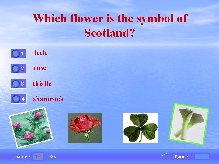 Which flower is the symbol of Scotland? 0 0 1 leek 2 rose 3