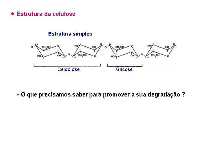 Estrutura da celulose Estrutura simples Celobiose Glicose - O que precisamos saber para promover