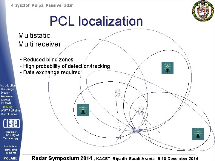 Krzysztof Kulpa, Passive radar PCL localization Multistatic Multi receiver • Reduced blind zones •