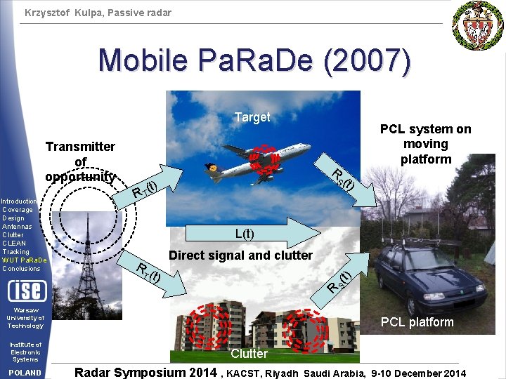 Krzysztof Kulpa, Passive radar Mobile Pa. Ra. De (2007) Target Transmitter of opportunity Introduction