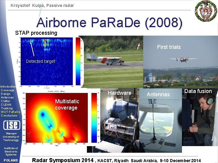 Krzysztof Kulpa, Passive radar Airborne Pa. Ra. De (2008) STAP processing First trials Detected