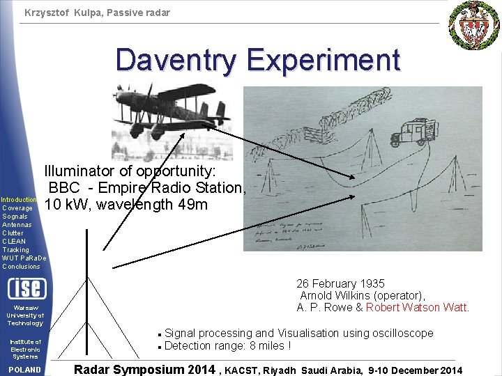 Krzysztof Kulpa, Passive radar Daventry Experiment Illuminator of opportunity: BBC - Empire Radio Station,