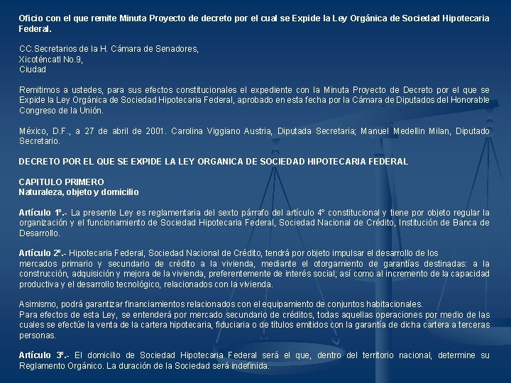 Oficio con el que remite Minuta Proyecto de decreto por el cual se Expide