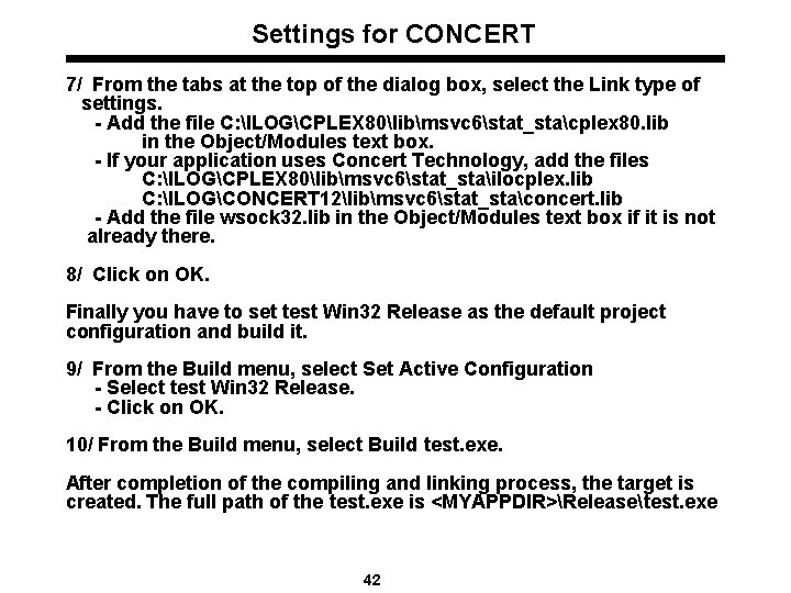 Settings for CONCERT 7/ From the tabs at the top of the dialog box,