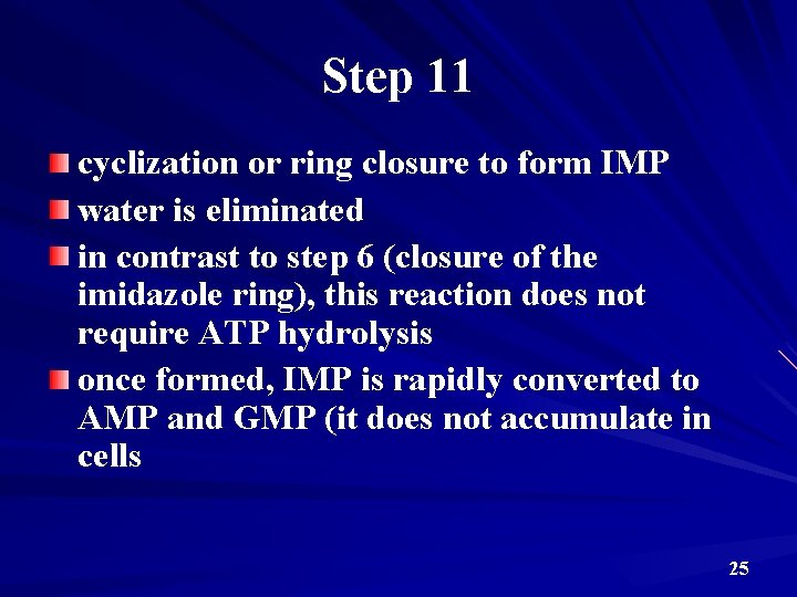 Step 11 cyclization or ring closure to form IMP water is eliminated in contrast