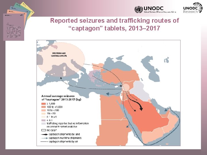 Reported seizures and trafficking routes of “captagon” tablets, 2013– 2017 