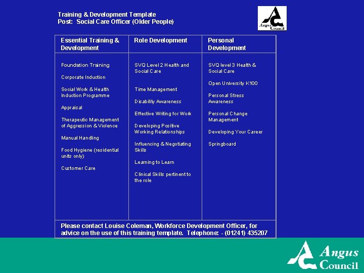 Training & Development Template Post: Social Care Officer (Older People) Essential Training & Development Training & Development Template Post: Social Care Officer (Older People) Essential Training & Development