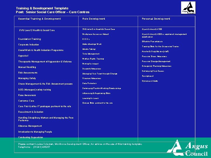Training & Development Template Post: Senior Social Care Officer – Care Centres Essential Training Training & Development Template Post: Senior Social Care Officer – Care Centres Essential Training