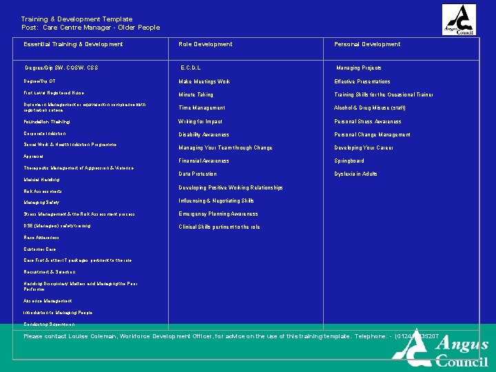 Training & Development Template Post: Care Centre Manager - Older People Essential Training & Training & Development Template Post: Care Centre Manager - Older People Essential Training &
