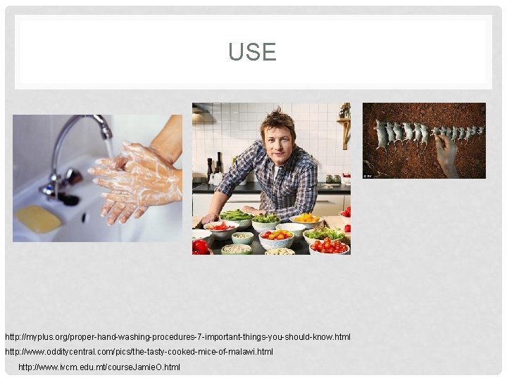USE http: //myplus. org/proper-hand-washing-procedures-7 -important-things-you-should-know. html http: //www. odditycentral. com/pics/the-tasty-cooked-mice-of-malawi. html http: //www. ivcm.