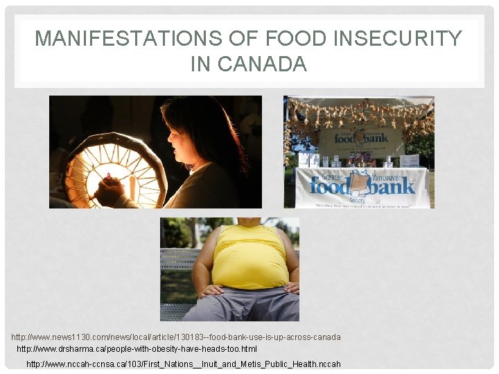 MANIFESTATIONS OF FOOD INSECURITY IN CANADA http: //www. news 1130. com/news/local/article/130183 --food-bank-use-is-up-across-canada http: //www.