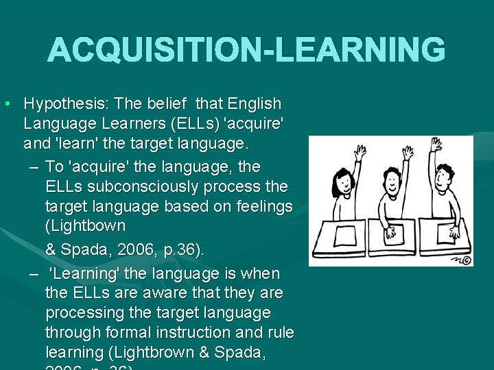 ACQUISITION-LEARNING • Hypothesis: The belief that English Language Learners (ELLs) 'acquire' and 'learn' the