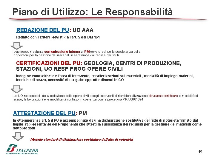 Piano di Utilizzo: Le Responsabilità REDAZIONE DEL PU: UO AAA Redatto con i criteri