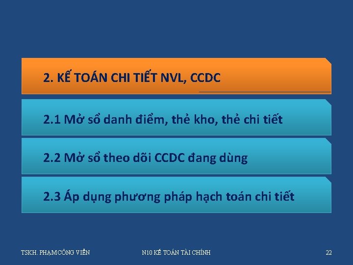 2. KẾ TOÁN CHI TIẾT NVL, CCDC 2. 1 Mở sổ danh điểm, thẻ