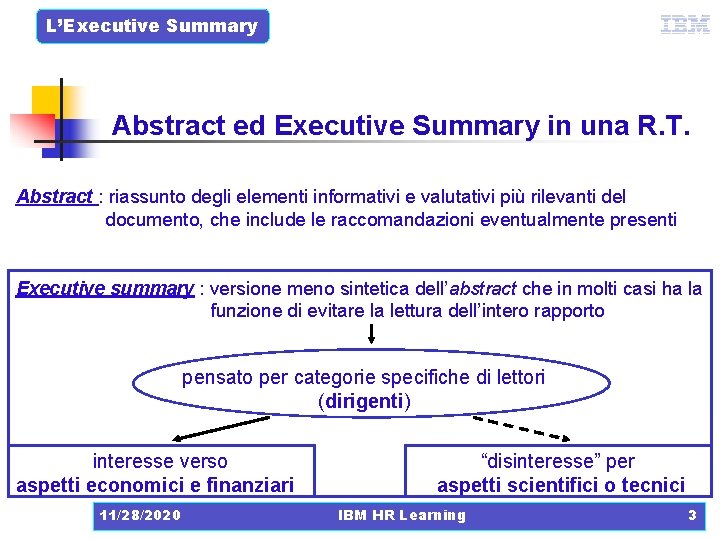 L’Executive Summary Abstract ed Executive Summary in una R. T. Abstract : riassunto degli