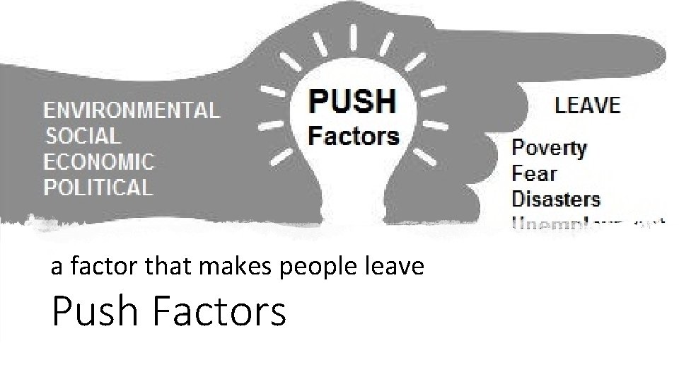 a factor that makes people leave Push Factors 