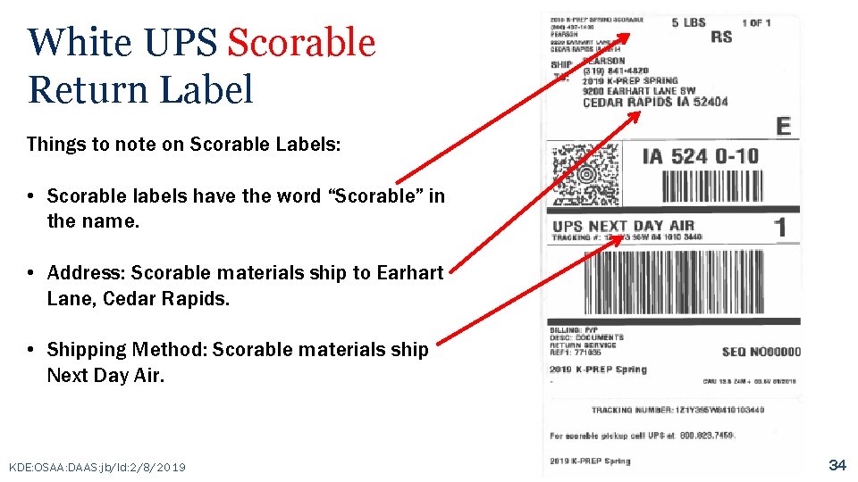 White UPS Scorable Return Label Things to note on Scorable Labels: • Scorable labels
