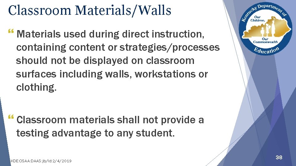 Classroom Materials/Walls } Materials used during direct instruction, containing content or strategies/processes should not