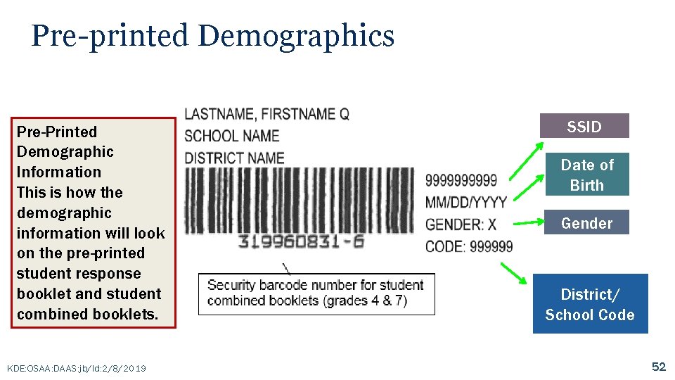 Pre-printed Demographics Pre-Printed Demographic Information This is how the demographic information will look on