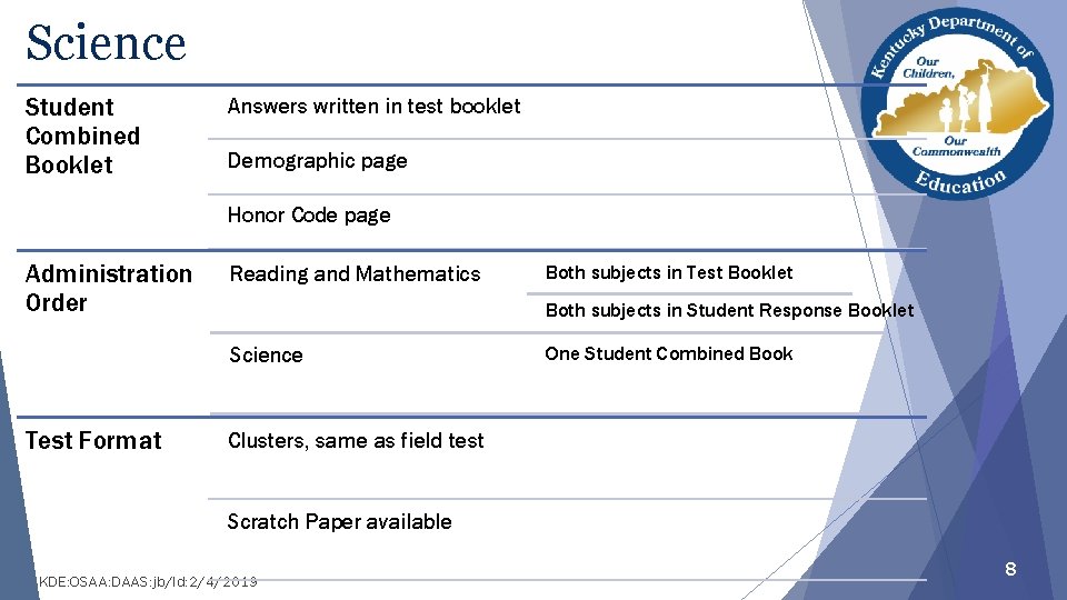 Science Student Combined Booklet Answers written in test booklet Demographic page Honor Code page