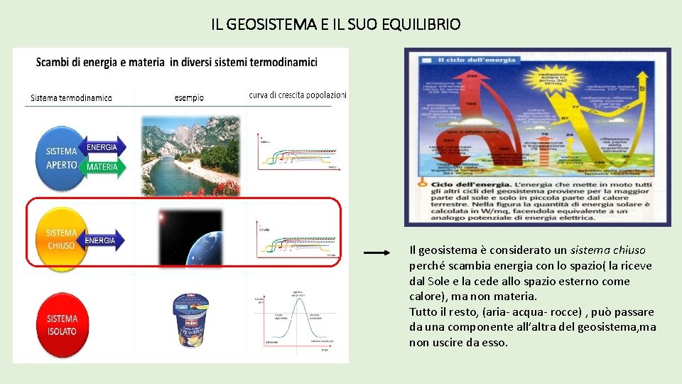 IL GEOSISTEMA E IL SUO EQUILIBRIO Il geosistema è considerato un sistema chiuso perché IL GEOSISTEMA E IL SUO EQUILIBRIO Il geosistema è considerato un sistema chiuso perché