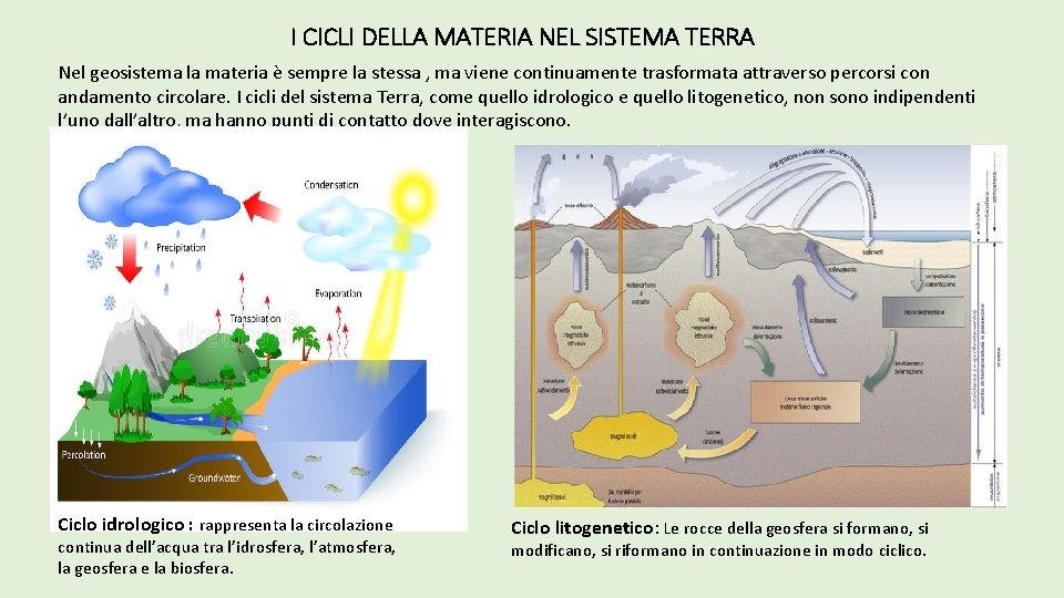 I CICLI DELLA MATERIA NEL SISTEMA TERRA Nel geosistema la materia è sempre la I CICLI DELLA MATERIA NEL SISTEMA TERRA Nel geosistema la materia è sempre la