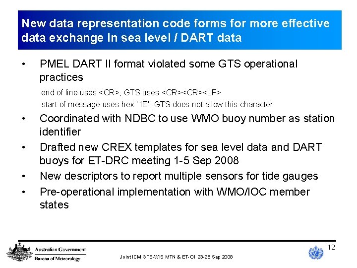 New data representation code forms for more effective data exchange in sea level /