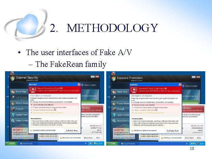 2. METHODOLOGY • The user interfaces of Fake A/V – The Fake. Rean family 2. METHODOLOGY • The user interfaces of Fake A/V – The Fake. Rean family