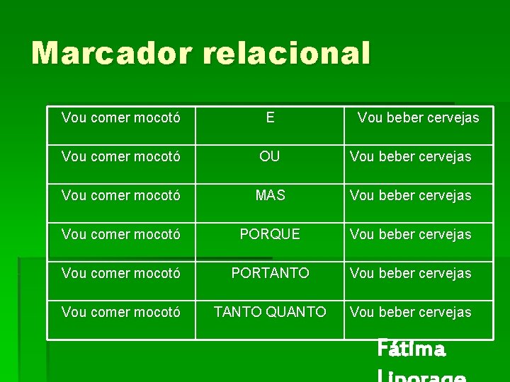 Marcador relacional Vou comer mocotó E Vou beber cervejas Vou comer mocotó OU Vou Marcador relacional Vou comer mocotó E Vou beber cervejas Vou comer mocotó OU Vou