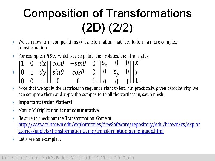 Composition of Transformations (2 D) (2/2) • Universidad Católica Andrés Bello » Computación Gráfica