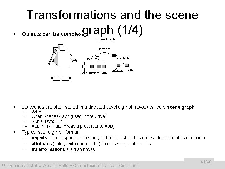  • Transformations and the scene Objects can be complex: graph (1/4) Scene Graph