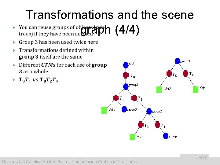 Transformations and the scene • graph (4/4) group 3 root group 1 obj 1